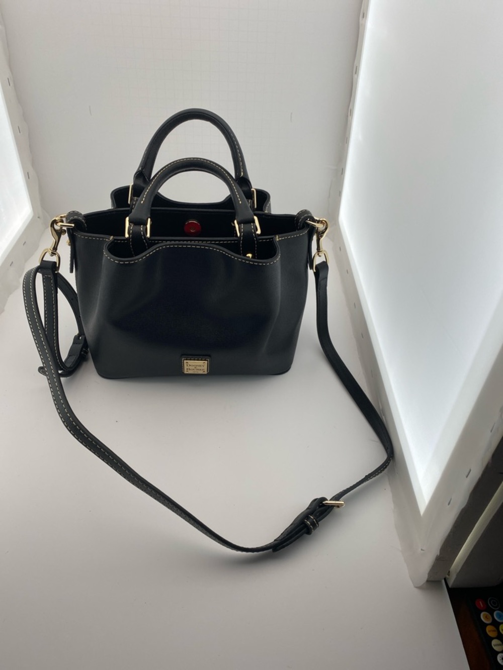 Dooney & Bourke Black Mini Top-Handle Crossbody with Gold Hardware